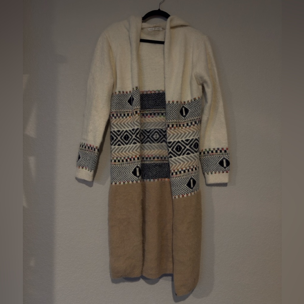 Women's Cream and Tan Hooded Cardigan